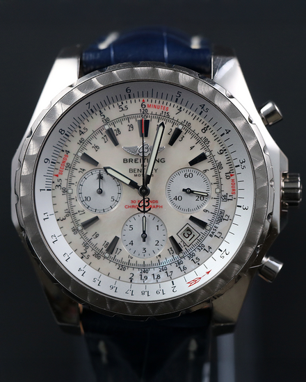 2008 Rare Breitling Bentley Motors L. E. 49MM Mother of Pearl Dial Leather Strap (J25363)