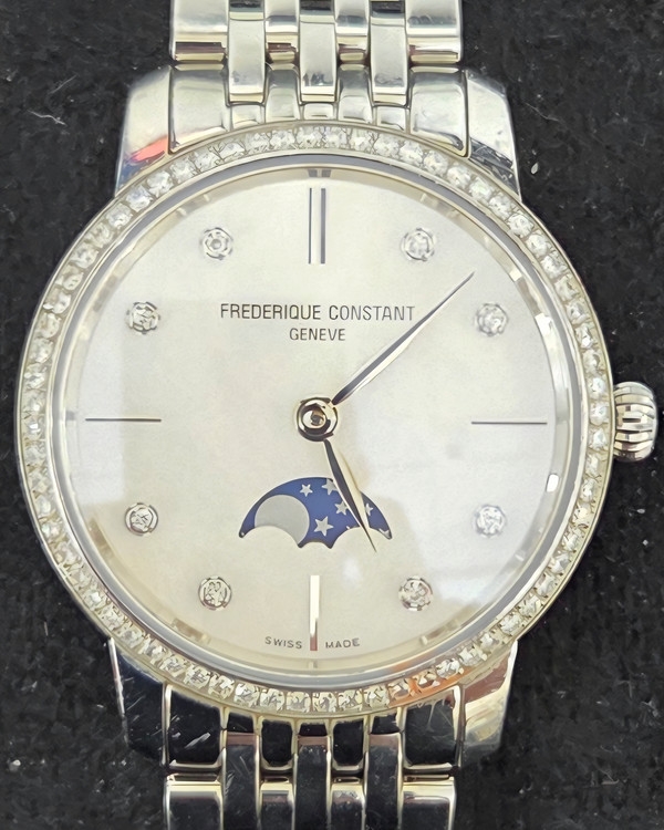 2014 Frederique Constant Slimline Moonphase 30MM Quartz Mother of Pearl Dial Steel Bracelet (FC-206MPWD1S6B)
