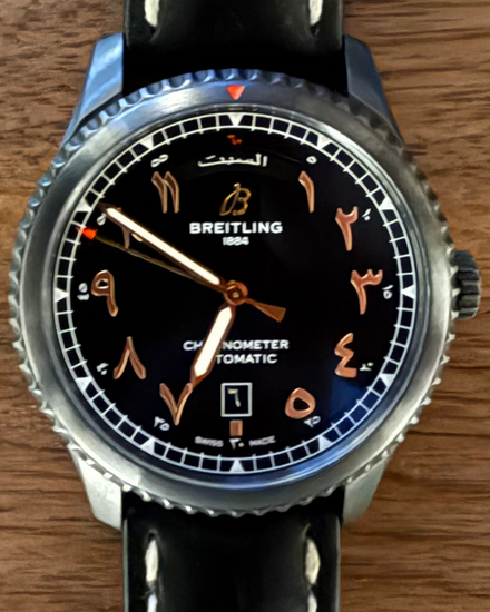 2020 Breitling Aviator 8 "Etihad" "Arabic Numerals" L.E. 41MM Black Dial Leather Strap (M453301A1B1X2)