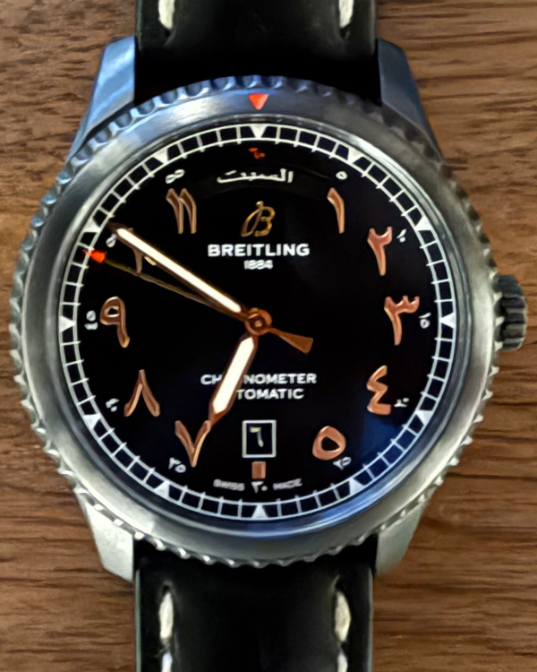 2020 Breitling Aviator 8 "Etihad" "Arabic Numerals" L.E. 41MM Black Dial Leather Strap (M453301A1B1X2)