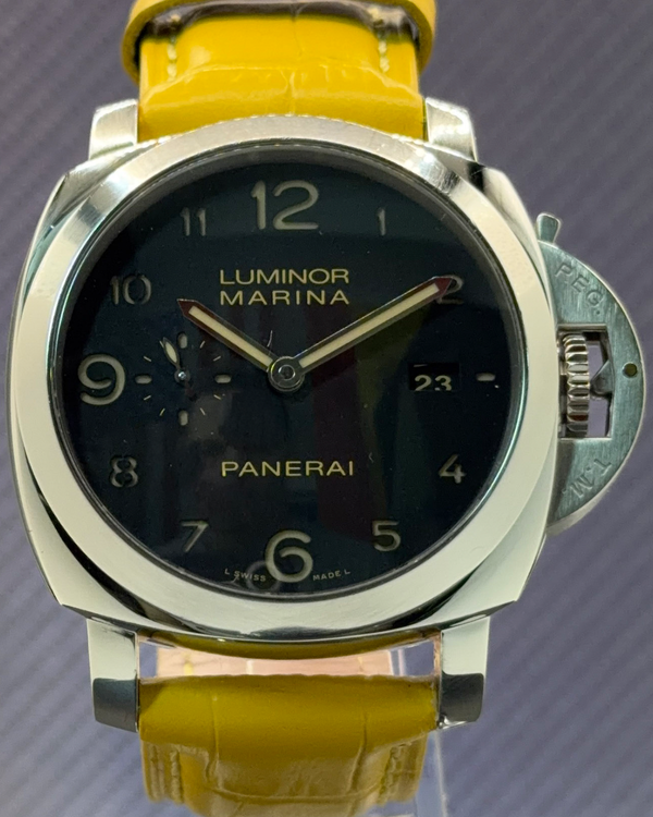 Panerai Luminor Marina 1950 3 Days 44MM Black Dial Aftermarket Leather Strap (PAM00359)