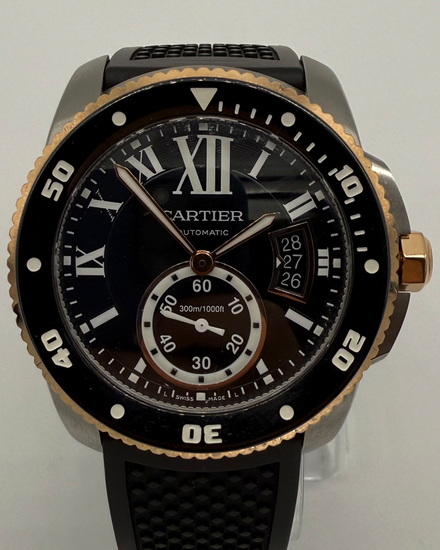 2020 Cartier Calibre de Cartier 42MM Black Dial Rubber Strap (W7100055)