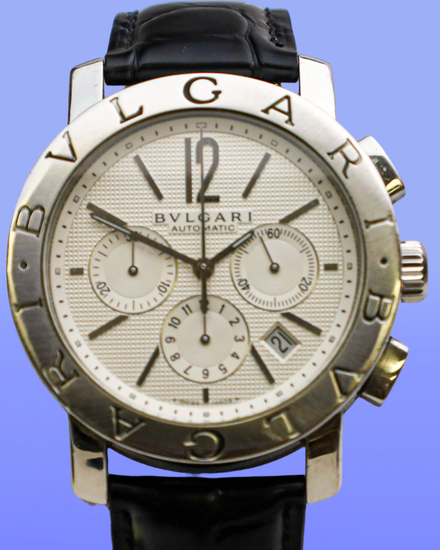 Bvlgari Chronograph 42MM White Dial Leather Strap (BB42SLCH)