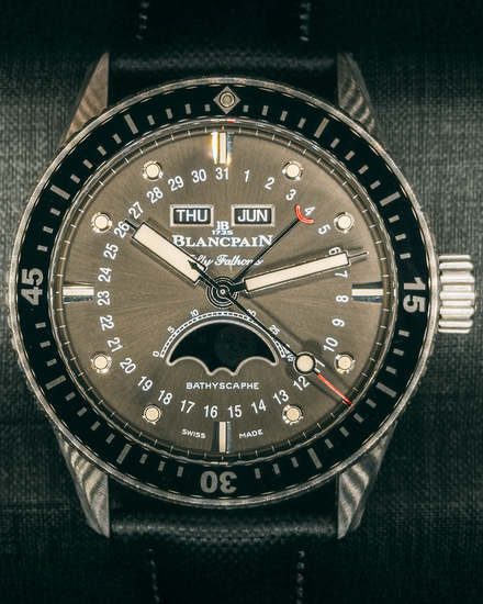 2020 Blancpain Fifty Fathoms Bathyscaphe Quantième Complet Phases de Lune 43MM Grey Dial Textile Strap (5054-1110-B52A)