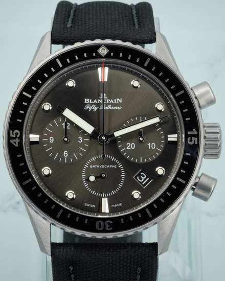 2022 Blancpain Fifty Fathoms Bathyscaphe Chronograph 43MM Grey Dial Textile Strap (5200-1110-B52A)