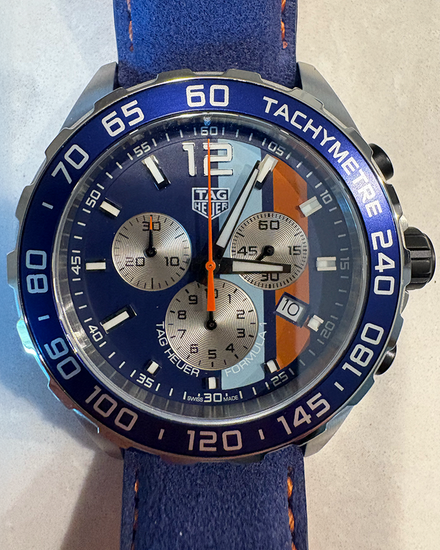No Reserve - 2020 Tag Heuer Formula 1 Chronograph "Gulf" S.E. 43MM Quartz Blue Dial Leather Strap (CAZ101N.FC8243)