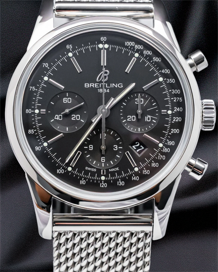 Breitling Transocean Chronograph 43MM Black Dial Steel Bracelet (AB015212/BA99)