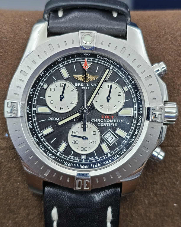 2018 Breitling Colt Chronograph 44MM Quartz Black Dial Leather Strap (A7338811)