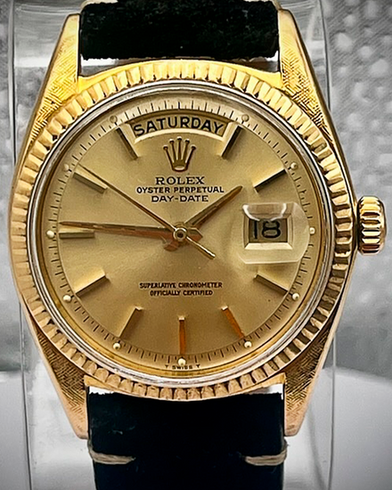 Rare Rolex Day-Date Presidential Florentine 36MM Champagne Dial Aftermarket Leather Strap (1806)