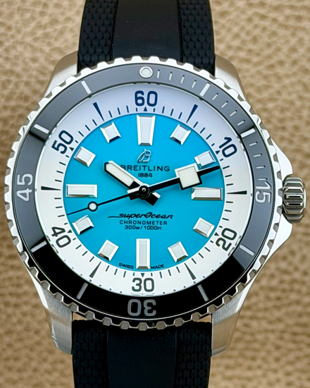 No Reserve - 2025 Breitling Superocean 44MM Turquoise Dial Rubber Strap (A17376211L2S1)