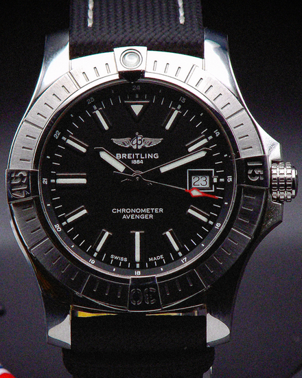 No Reserve - Breitling Avenger 43MM Black Dial Leather Strap (A17318)