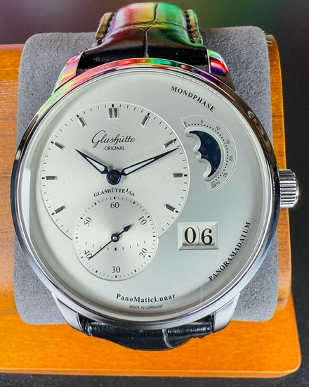 Glashütte Original PanoMaticLunar 40MM Silver Dial Leather Strap (1-90-02-42-32-05)