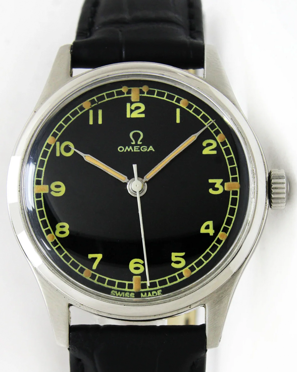 Omega Vintage 35MM Aftermarket Black Dial Aftermarket Leather Strap (2384-10)
