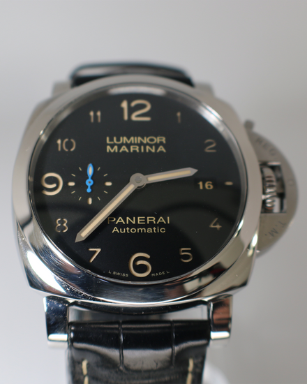 2017 Panerai Luminor Marina 1950 3 Days 44MM Black Dial Leather Strap (PAM01359)
