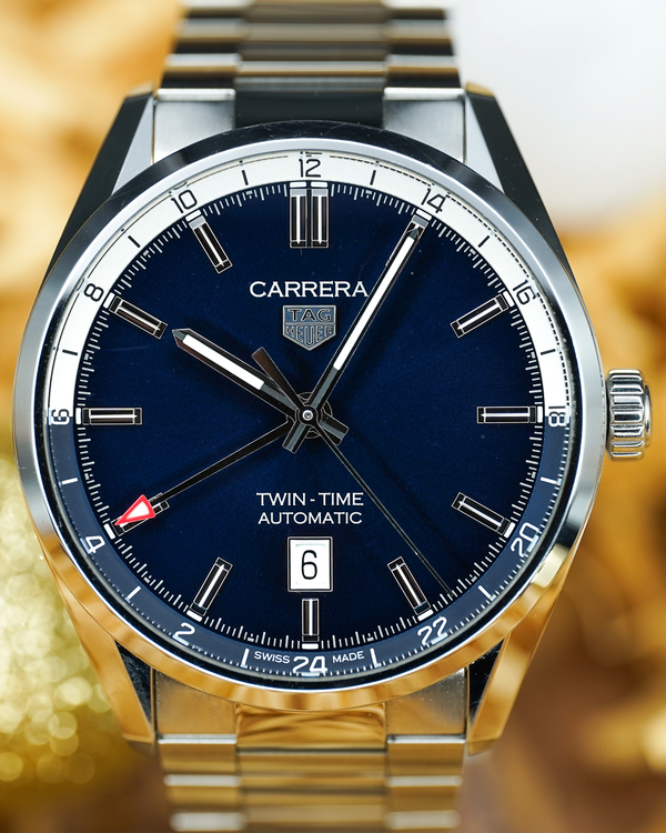 No Reserve - TAG Heuer Carrera Twin-Time 41MM Blue Dial Steel Bracelet (WBN201A.BA0640)