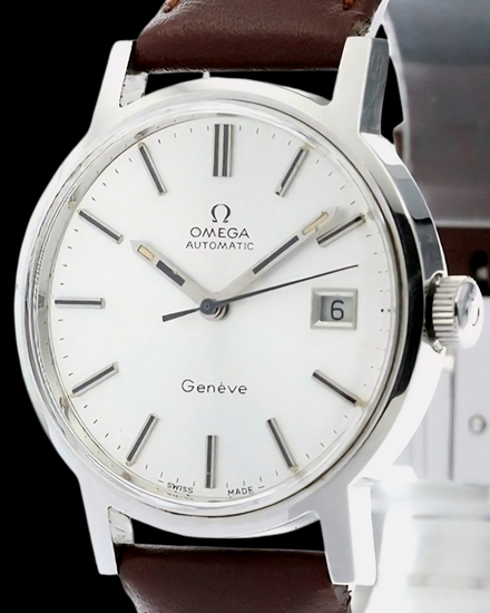 No Reserve - Omega Geneve Vintage 35MM Silver Dial Aftermarket Leather Strap (166.0098)