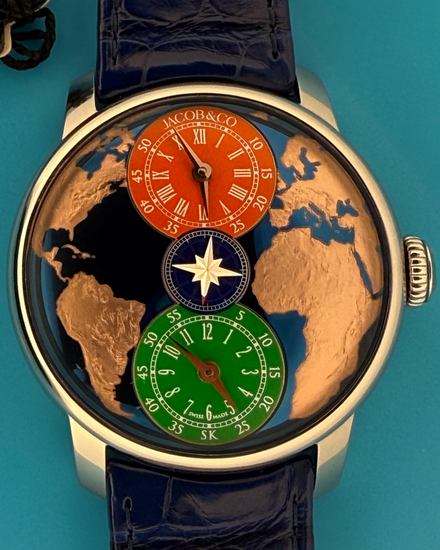 2025 Jacob & Co. Epic X The World is Yours Dual Time Zone "Salman Khan" Edition 43MM Blue Dial Leather Strap (DT100.10.AB.AA.A)