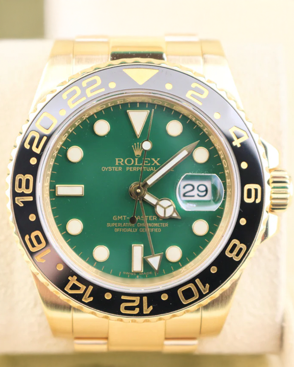 2006 Rolex GMT-Master II 40MM Green Dial Yellow Gold Oyster Bracelet (116718)