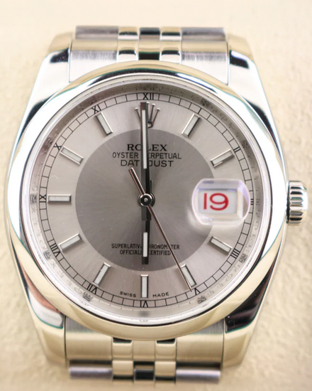 Rolex Datejust 36MM Silver "Tuxedo" Dial Super Jubilee Bracelet (116200)