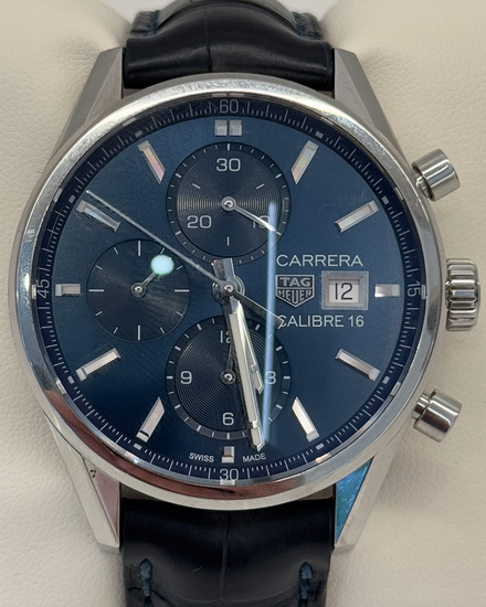 Tag Heuer Carrera Calibre 16 41MM Blue Dial Leather Strap (CBK2112.BA0715)