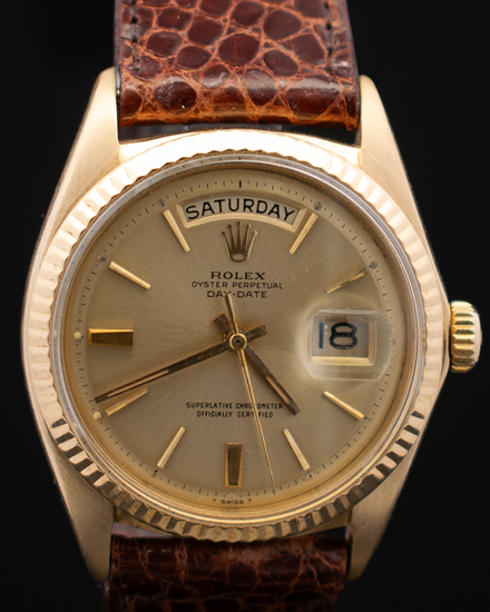 Rolex Day-Date 36MM Champagne "Pie Pan" Dial Aftermarket Leather Strap (1803)