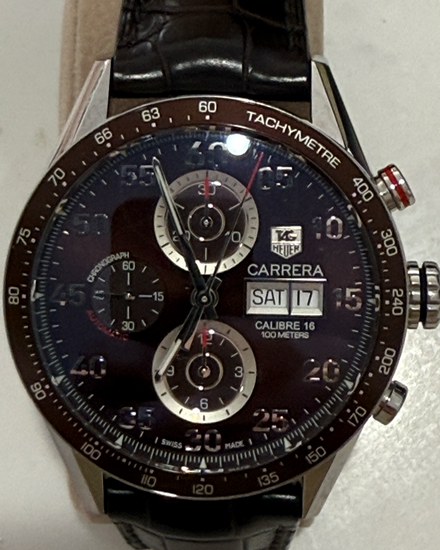 2012 Tag Heuer Carrera Calibre 16 43MM Brown Dial Leather Strap (CV2A12)