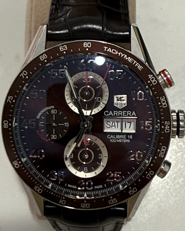 2012 Tag Heuer Carrera Calibre 16 43MM Brown Dial Leather Strap (CV2A12)