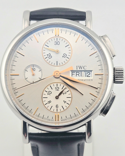 IWC Schaffhausen Portofino Chronograph 41MM Silver Dial Aftermarket Leather Strap (IW378302)