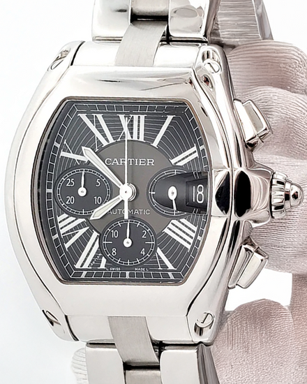 Cartier Roadster Chronograph XL 43MM Black Dial Steel Bracelet (W62020X6)