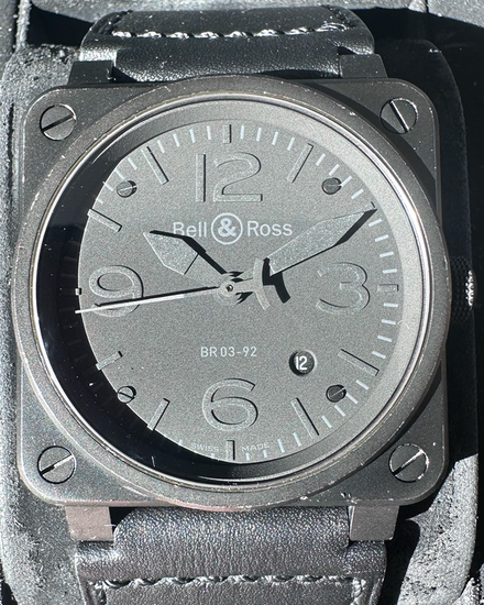 No Reserve - 2012 Bell & Ross BR 03-92 Diver Phantom 42MM Black Dial Leather Strap (BR03-92PHANTOM-R)