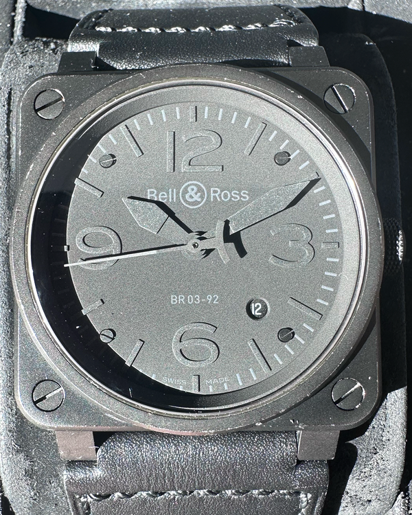No Reserve - 2012 Bell & Ross BR 03-92 Diver Phantom 42MM Black Dial Leather Strap (BR03-92PHANTOM-R)