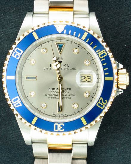 2002 Rolex Submariner Date 40MM Silver "Serti" Dial Two-Tone Oyster Bracelet (16613)