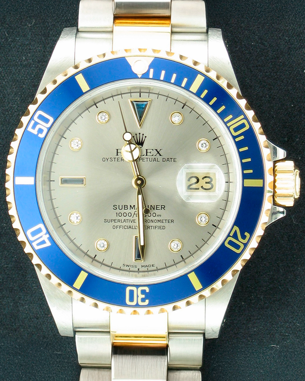 2002 Rolex Submariner Date 40MM Silver "Serti" Dial Two-Tone Oyster Bracelet (16613)