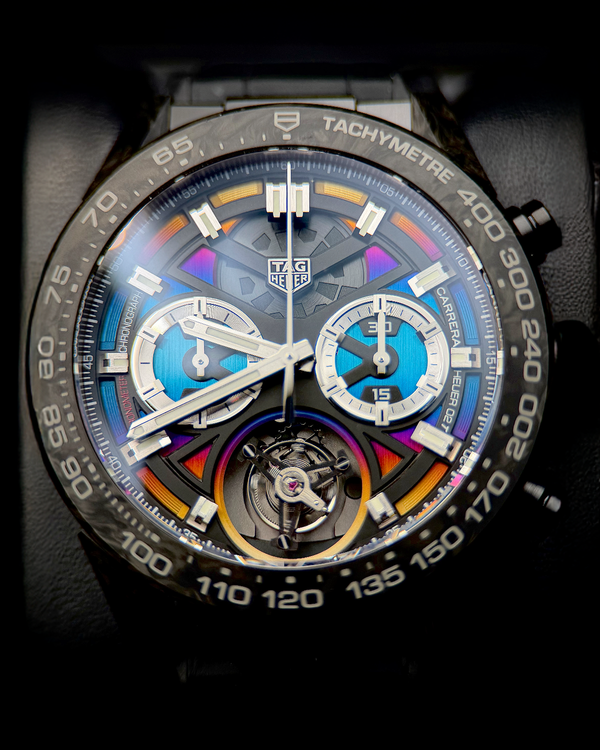 2023 TAG Heuer Carrera "Heuer-02T" Tourbillon Polychrome L.E. 45MM Black Dial Leather Strap (CAR5A8AF.FC6415)
