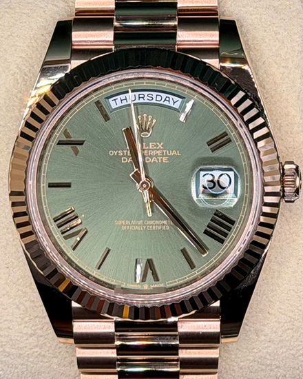 2023 Rolex Day-Date 40MM Green Dial Rose Gold President Bracelet (228235)