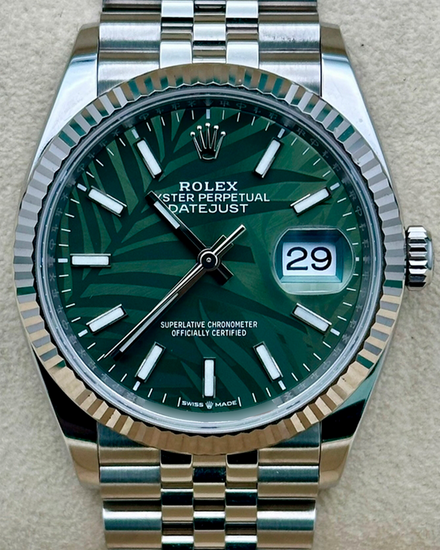 2022 Rolex Datejust 36MM Green "Palm Motif" Dial Jubilee Bracelet (126234)