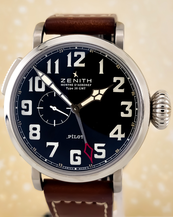 2019 Zenith Elite Pilot Type 20 GMT 48MM Black Dial Leather Strap (03.2430.693/21.C723)