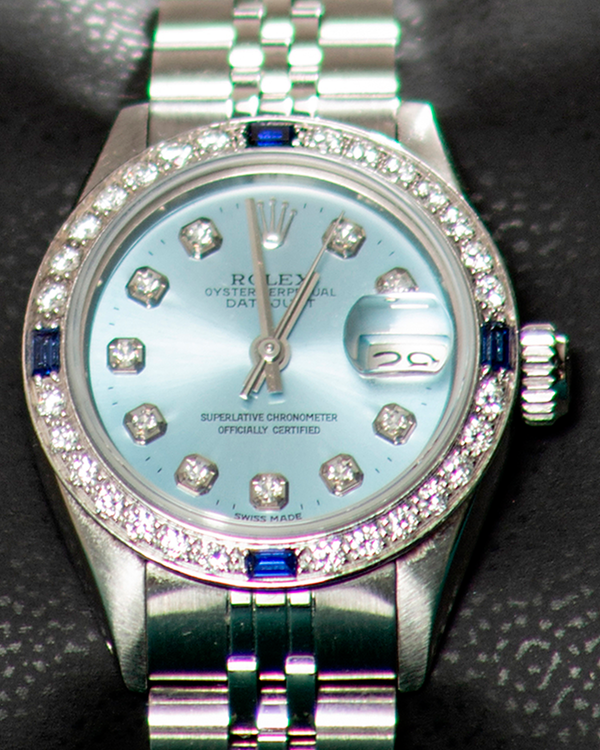Rolex Oyster Perpetual Lady Date 26MM Aftermarket Blue Dial Aftermarket Jubilee Bracelet (69160)