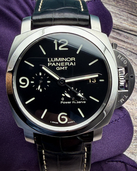 2013 Panerai Luminor 1950 3 Days GMT 44MM Black Dial Leather Strap (PAM00321)