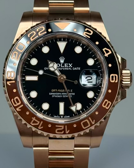 2023 Rolex GMT-Master II "Rootbeer" 40MM Black Dial Rose Gold Oyster Bracelet (126715CHNR)