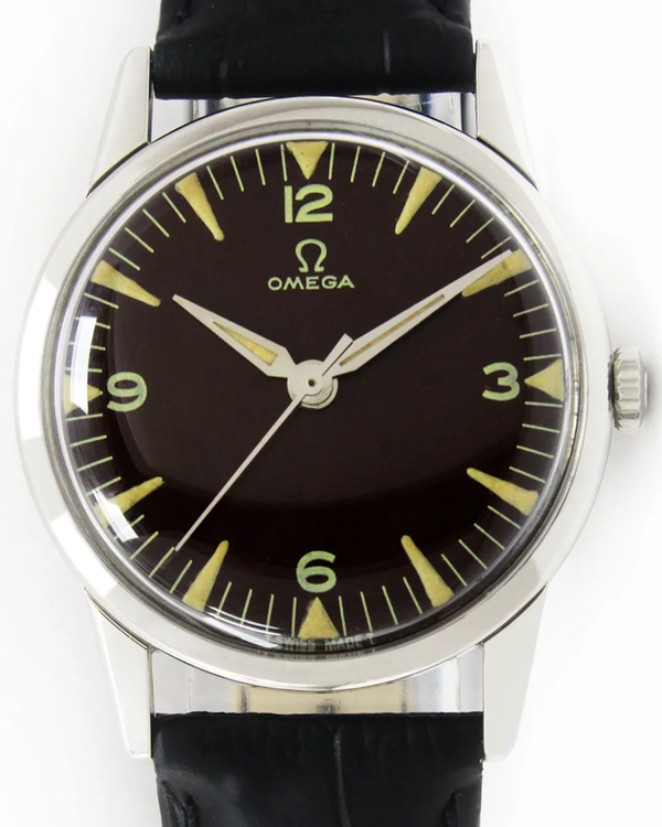 Omega Vintage 33MM Black Dial Aftermarket Leather Strap (14714)