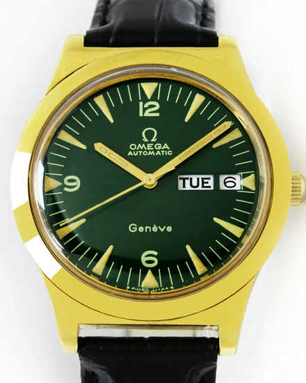 Omega Geneve Vintage 36MM Aftermarket Green Dial Aftermarket Leather Strap (166.0169)