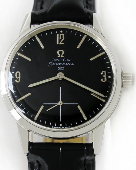 Omega Seamaster 30 35MM Aftermarket Black Dial Aftermarket Leather Strap (125.003)
