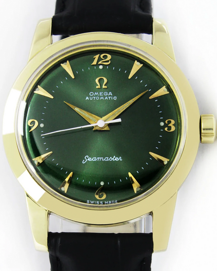 Omega Seamaster 34MM Aftermarket Green Dial Aftermarket Leather Strap (2577-14)