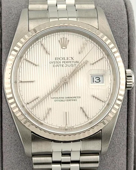 2002 Rolex Datejust 36MM Silver Tapestry Dial Steel Jubilee Bracelet (16234)