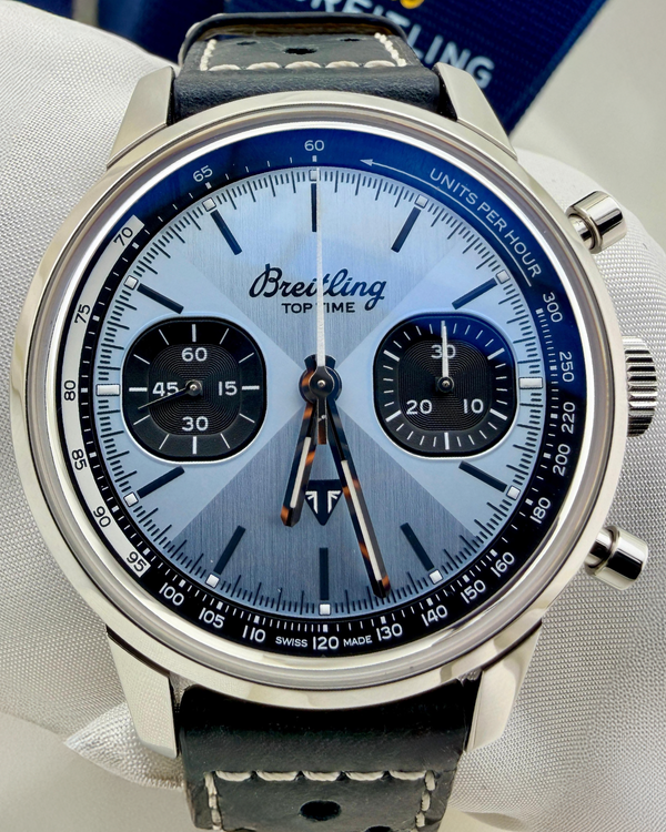 2022 Breitling Top Time "Triumph" 41MM Ice Blue Dial Leather Strap (A23311121C1X1)