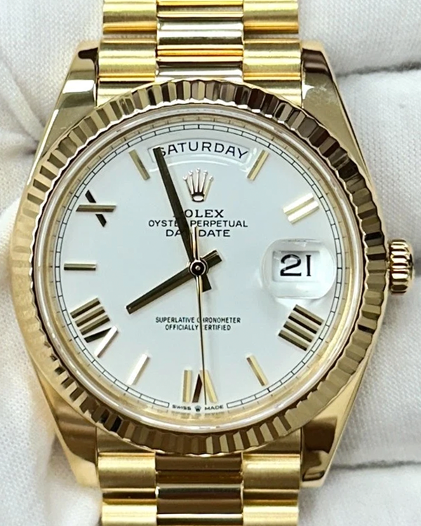 Rolex Day-Date 40MM White Dial Yellow Gold President Bracelet (228238)