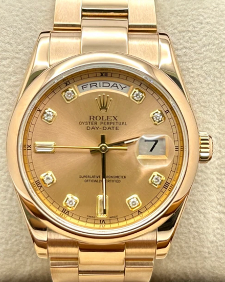 Rolex Day-Date 36MM Champagne Dial Rose Gold Oyster Bracelet (118205)
