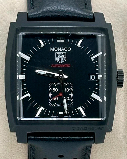 2014 Tag Heuer Monaco 37MM Black Dial Leather Strap (WW2119.FC6338)