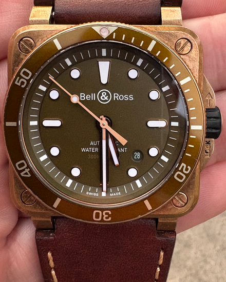 2019 Bell & Ross BR 03 - 92 Diver Bronze "Green" L.E. 42MM Green Dial Aftermarket Leather Strap (BR-03-92-DIV-B)